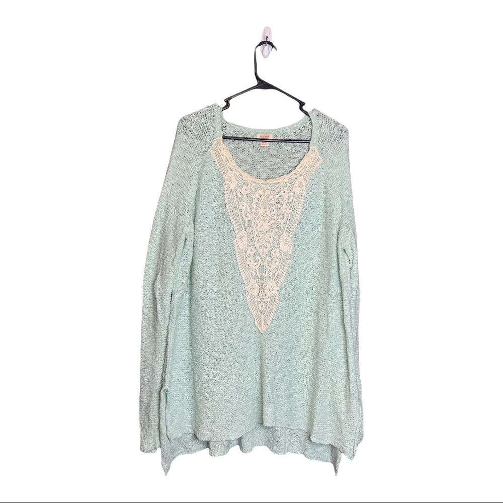 Mesh Mint Green Sweater with Lace Accent  (Used)